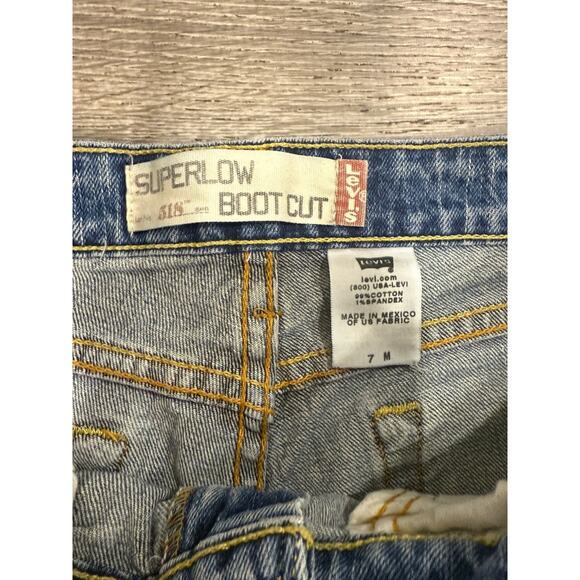 Levi's 518 Superlow Bootcut Jeans Size 7 Blue Low Rise Y2K Retro Distressed - Picture 3 of 5